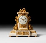 A gilt-bronze mounted white marble "doves" mantel clock, Louis XVI, circa 1780, the case after a design by François Vion | Pendule "aux colombes" en marbre et bronze doré d'époque Louis XVI, vers 1780, d'après un dessin de François Dion