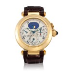Pasha Yellow gold perpetual calendar wristwatch with moon phases and leap-year indication Circa 1995 | 卡地亞「Pasha」黃金萬年曆腕錶備月相及閏年顯示，年份約1995