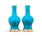 A pair of gilt-bronze mounted blue enameled porcelain vases, China, 18th century and Louis XV style, 19th century | Paire de vases en porcelaine émaillée bleu turquoise, Chine, XVIIIe siècle et monture de bronze doré de style Louis XV, XIXe siècle