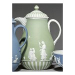 A WEDGWOOD GREEN AND WHITE JASPER-DIP COFFEE POT AND COVER LATE 18TH CENTURY 
