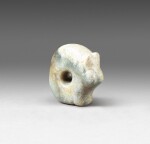 A 'dragon head' grey and beige jade, partly calcified ornament Probably neolithic, Liangzhu culture | 或為新石器時代 良渚文化 玉龍珮
