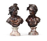 Busts of a man and a woman with feather and hat