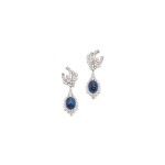 PAIR OF SAPPHIRE AND DIAMOND PENDANT-EARCLIPS