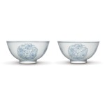 A PAIR OF FINE BLUE AND WHITE 'FLORAL' MEDALLION BOWLS,  YONGZHENG MARKS AND PERIOD