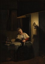 Young Woman Sleeping in a Candlelit Interior