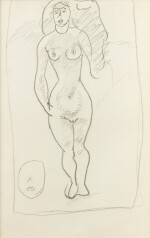 Femme nue de face, main droite le long du corps (recto); Esquisse de deux figures d'homme (verso)