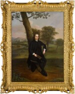 Portrait of Thomas Starkie, of Frenchwood House, Preston, full-length, sitting by a tree, holding a book