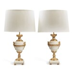 A Pair of Gilt Bronze and Gilt Metal-Mounted White Marble Lamps