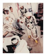  [GEMINI 5] VINTAGE CHROMOGENIC PRINT OF GORDON COOPER AND CHARLES "PETE" CONRAD SUITED UP, 21 AUGUST 1965.