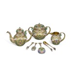 A silver-gilt and cloisonné enamel tea service, Maria Semenova, Moscow, 1899-1908