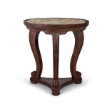 A Victorian Rosewood Center Table, with Armorial Inlaid Italian Specimen Marble Top, Last Quarter 19th Century