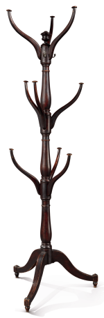 RARE FEDERAL BLACK-PAINTED AND TURNED MAPLE HAT STAND, CIRCA 1810