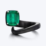 Carbon fibre, white gold and emerald ring, 'Nail'  