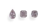 A Group of 3 Fancy Purplish Pink Diamonds | Sold to Benefit the Breast Cancer Research Foundation