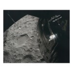 [APOLLO 13]. LUNAR FLYBY. COLOR PHOTOGRAPH SIGNED BY FRED HAISE