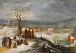 Winter landscape with soldiers plundering a village