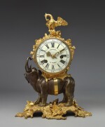 A LOUIS XV GILT AND PATINATED-BRONZE PENDULE A L'ELEPHANT, MID-18TH CENTURY 