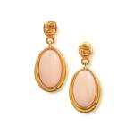 Pair of Gold and Coral Pendant-Earclips