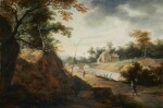 AERT JANSZ. MARIENHOF | RIVER LANDSCAPE WITH FIGURES ON A PATH AND CROSSING A BRIDGE