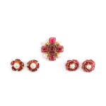 Frances Patiky Stein's Collection: One Red Brooch and Two Pairs of Matching Earrings, Circa 1980