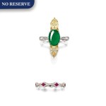 Jadeite and Diamond Ring; and Ruby and Diamond Ring | 天然翡翠 配 鑽石 戒指; 及 紅寶石 配 鑽石 戒指