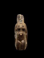 An Egyptian Fragmentary Brown Steatite Figure of Hathor, Ptolemaic Period, 305-30 B.C.