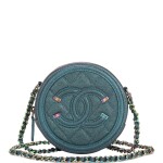 Chanel Iridescent Dark Turquoise Caviar Round Mini Crossbody Bag