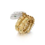 Gold, emerald and diamond bracelet, 'Serpenti' | 寶格麗 'Serpenti' 黃金、祖母綠及鑽石手鏈