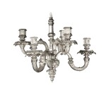 A silver six light chandelier in Regence style, probably France, circa 1880