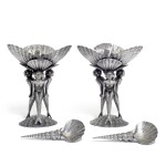 A pair of pewter shell-fish stands, designed by Piero Figura for Atena, 20th century