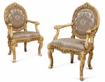 A PAIR OF ITALIAN NEOCLASSICAL GILTWOOD ARMCHAIRS, LAST QUARTER 18TH CENTURY