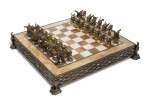 An Italian Gilt and Silvered Bronze "Viking" Chess Set, Giuseppe Vasari, 20th Century