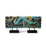 Two sancai-glazed 'dragon' tiles, Ming dynasty | 明 三彩龍紋壁磚一對
