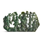 A LARGE SPINACH-GREEN JADE 'IMMORTALS' GROUP, LATE QING DYNASTY