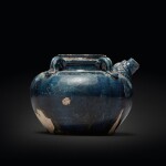 A small blue-glazed pottery globular ewer, Tang dynasty | 唐 藍釉壺