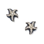 Pair of Sapphire and Diamond Earclips, France