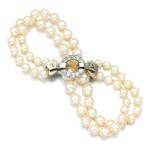 Cultured pearl and diamond bracelet