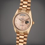 Reference 118205 Day-Date | A pink gold automatic wristwatch with day, date, and bracelet, Circa 2002