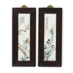A SET OF TWO FAMILLE-ROSE 'FIGURES AND BIRDS' PLAQUES BY WANG QI, REPUBLIC PERIOD, DATED WUCHEN YEAR, CORRESPONDING TO 1928