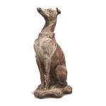 A CAST IRON GREYHOUND DOOR STOP TOGETHER WITH A DOG KEYHOLDER