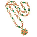 Van Cleef & Arpels | Gold, Coral and Chrysoprase Pendant-Necklace, France