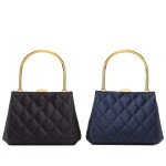Set of Two Evening Bags in Black and Navy Satin Gold Hardware, 1997-99