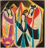 Lin Fengmian (1900 - 1991) Lotus Lanterns | 林風眠 (1900-1991年) 《寳蓮燈》 設色紙本 立軸