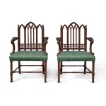 A Pair of George III Style Neo-Gothic Mahogany Armchairs 