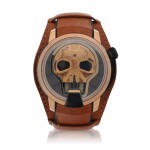 Skull Limited edition PVD-coated titanium and pink gold semi-skeletonized wristwatch with fluid retrograde hours and power reserve indication Circa 2020