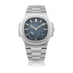 PATEK PHILIPPE | NAUTILUS, REF 5712 STAINLESS STEEL WRISTWATCH WITH DATE, MOON PHASES, POWER RESERVE INDICATION AND BRACELET CIRCA 2014