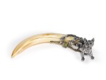 A German Silver-Mounted Boar's Tooth "Fox" Cigar Cutter, Import Marks for George Adam Scheid, Vienna, Circa 1900