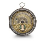 SILVER PAIR CASED WANDERING HOUR VERGE WATCH WITH PORTRAIT OF QUEEN ANNE AND TO CELEBRATE THE ACT OF UNION IN 1707, CIRCA 1710
