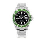 ROLEX | 'KERMIT FLAT 4' SUBMARINER, REF 16610LV STAINLESS STEEL WRISTWATCH WITH DATE AND BRACELET CIRCA 2004