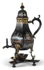 A TÔLE PEINTE HOTWATER URN AND STAND, NORTH GERMAN OR DUTCH, LATE 18TH/EARLY 19TH CENTURY